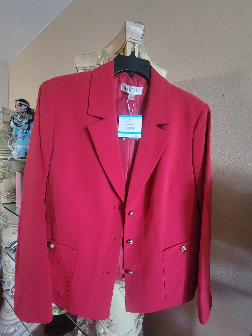 Kasper Red Blazer with Gold Buttons